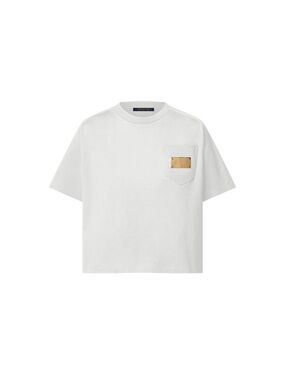 Louis Vuitton White Short Sleeve Tee with Gold Plaque